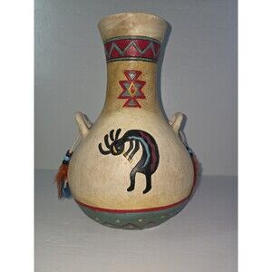 VINTAGE Kokopelli Pottery Large 12" Vase Jug Southwestern Made in Arizona USA